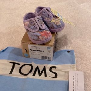 NWT Size Tiny 4 Toms Cordones Lilac Faded Tropical with Box and Bag